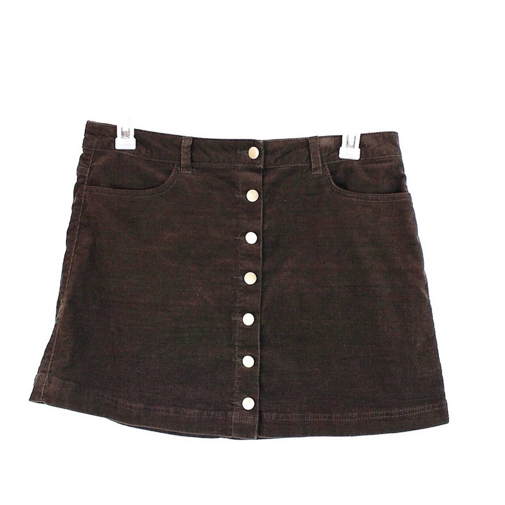 Women's Forever 21 Dark Chocolate Brown Corduroy Mini Skirt, Size 32,Buttons